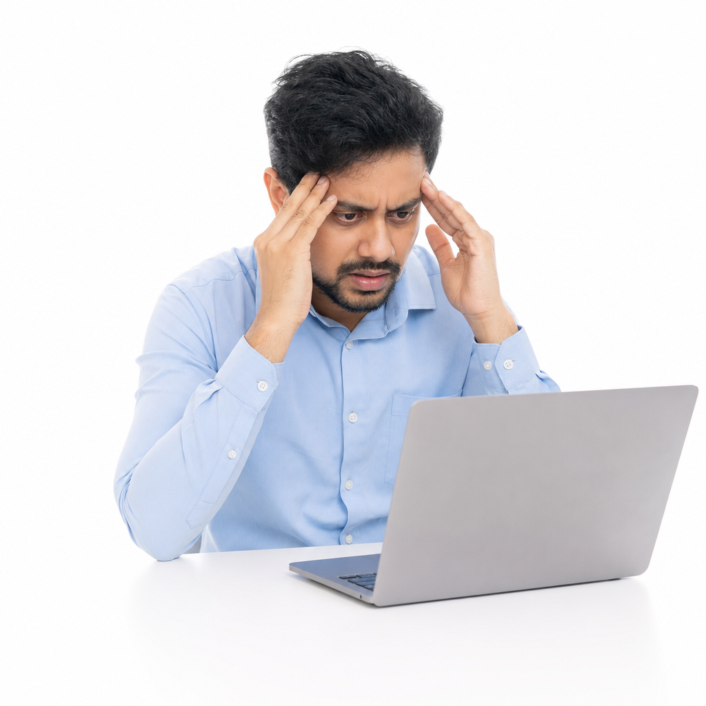 Manager frustrated staring at screen with no data